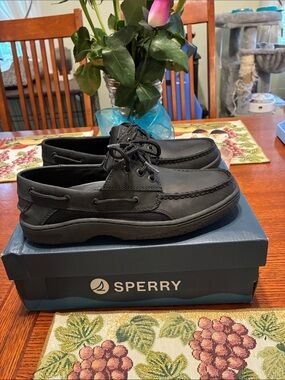 Sperry Men's Black Leather Deck Boat Shoes BillFish 3 eye black